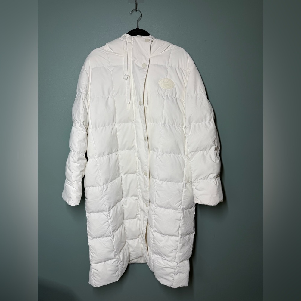 Lacoste French Sportswear White Revisable Long White Puffer Jacket Sz Eu 38